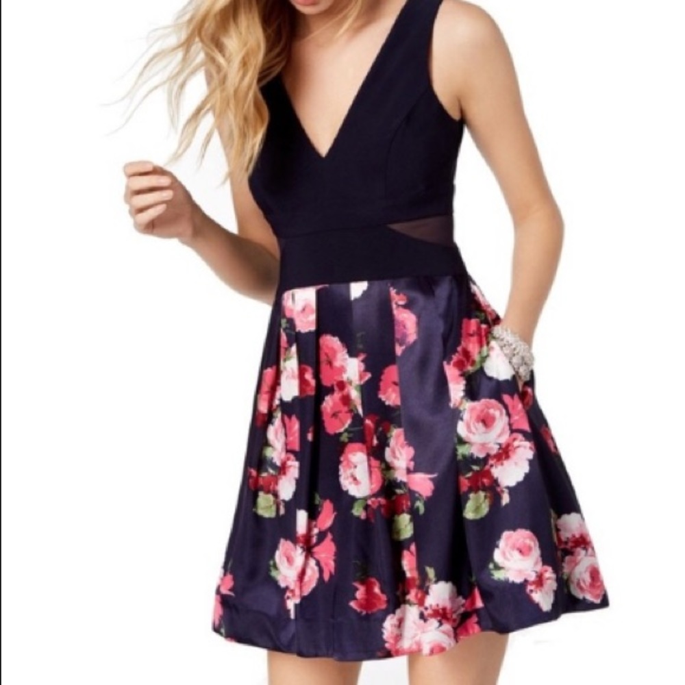 Navy floral cocktail dress